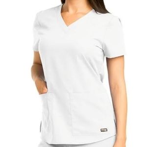 NWOT Grey's Anatomy V-Neck Shirred Back White Scrub Top